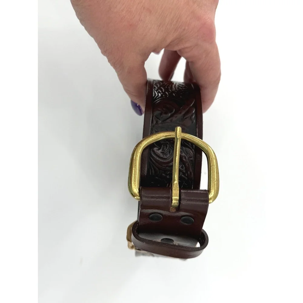 VTG 70''s Wrangler HandTooled Eagle Embossed LeatherBelt Mens 46 (52